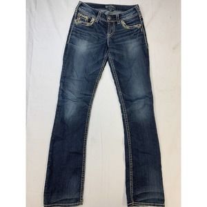 SILVER SUKI 17 Womens Embroidered Medium Wash Blue Jeans 26x33